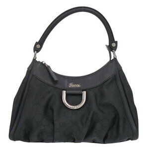 Gucci Abbey GG Logo One Shoulder Hobo Bag Black Handbag